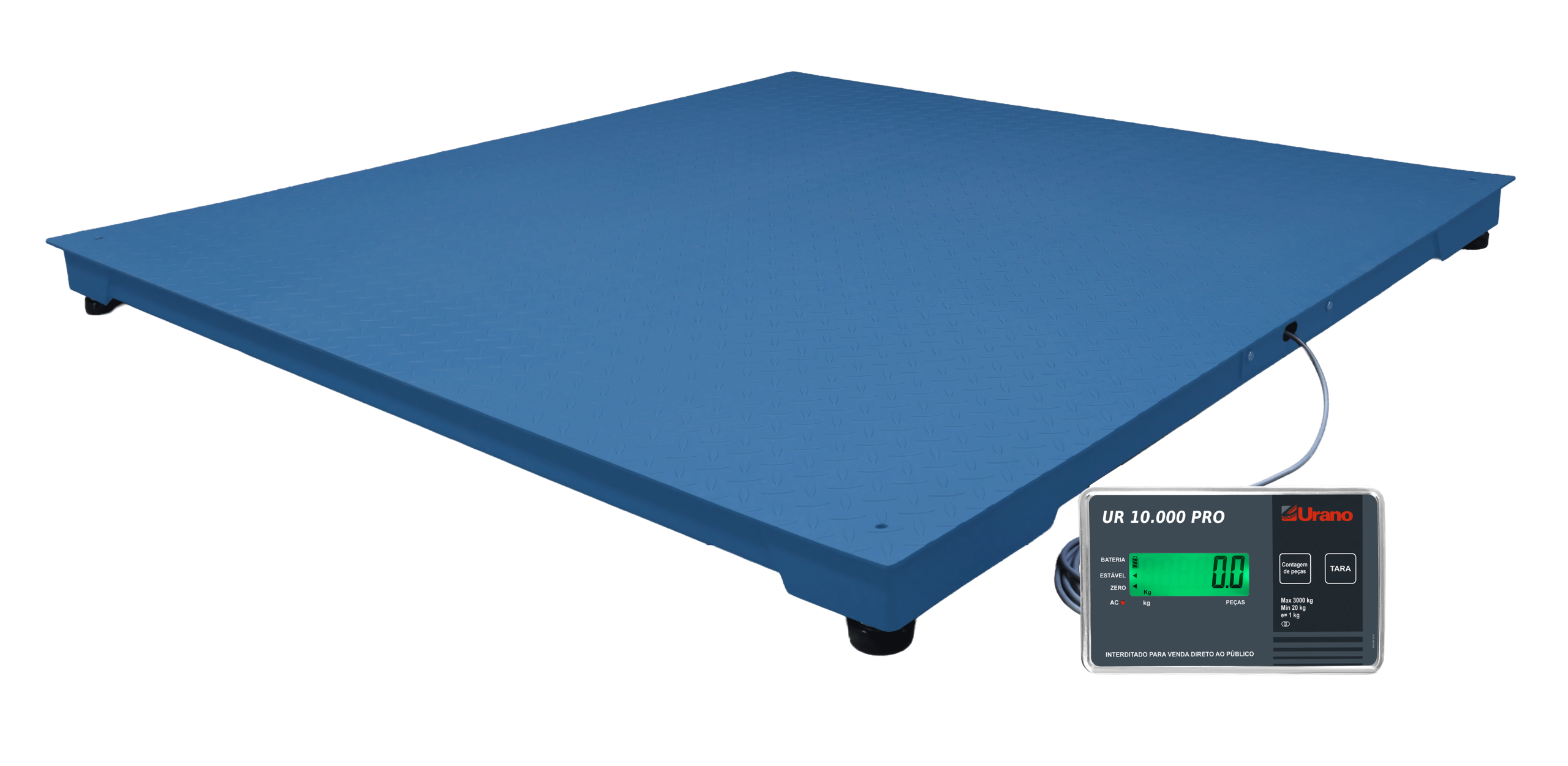 Balança de plataforma W UR 10000 Pro 3000 / 1000, em aço carbono xadrez 1,20 X 1,20 m, com 4 células de carga, caixa de junção, sem coluna, com suporte para comando, com bateria - Imagem 3
