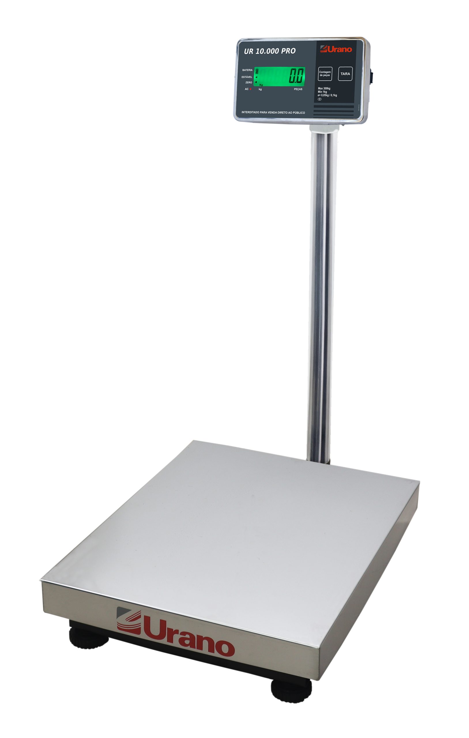 Balança de plataforma W UR 10000 Pro 500 / 100, 60 x 80 cm, estrutura metálica, bandeja aço inox, com coluna, bateria - Imagem 2
