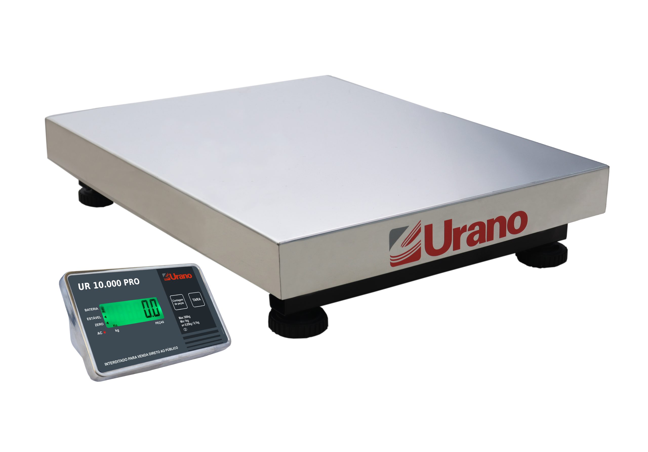 Balança de plataforma W UR 10000 Pro 300 / 50 ME, 45 x 60 cm, estrutura metálica, bandeja aço inox, sem coluna, bateria - Imagem 2