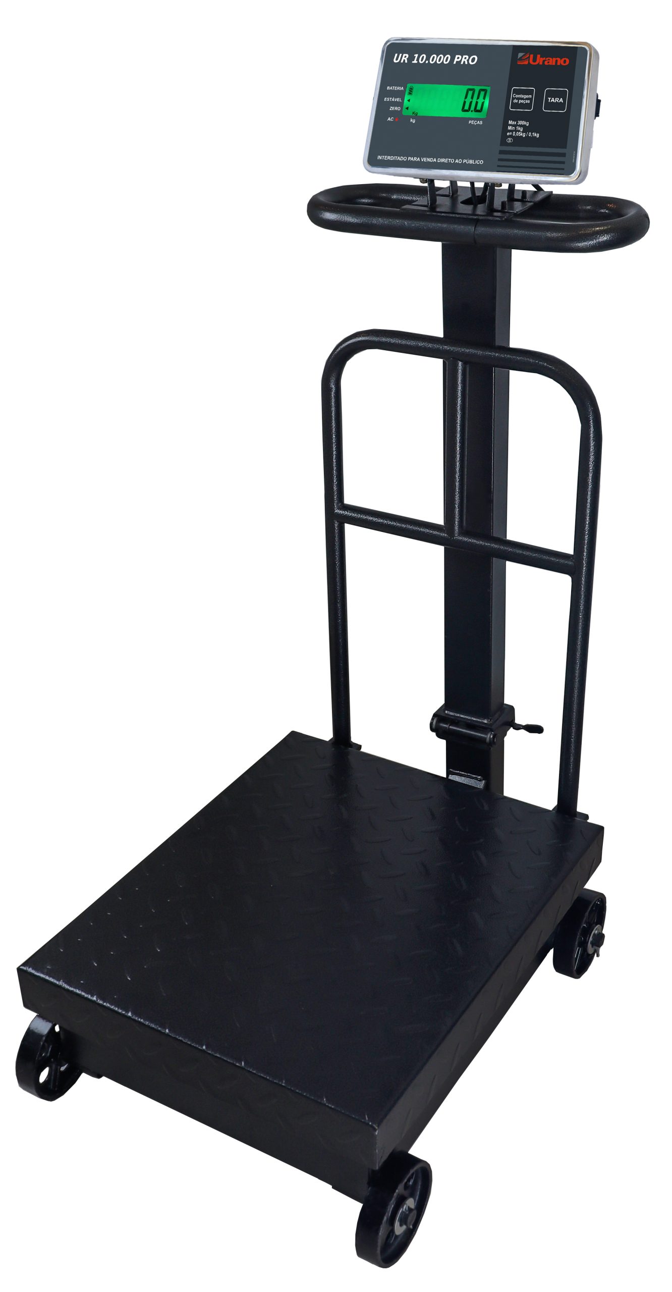 Balança de plataforma W UR 10000 Pro 300 x 50 ME, 45 x 60 cm, bandeja e estrutura aço carbono, coluna, encosto, rodas, com bateria - Imagem 2