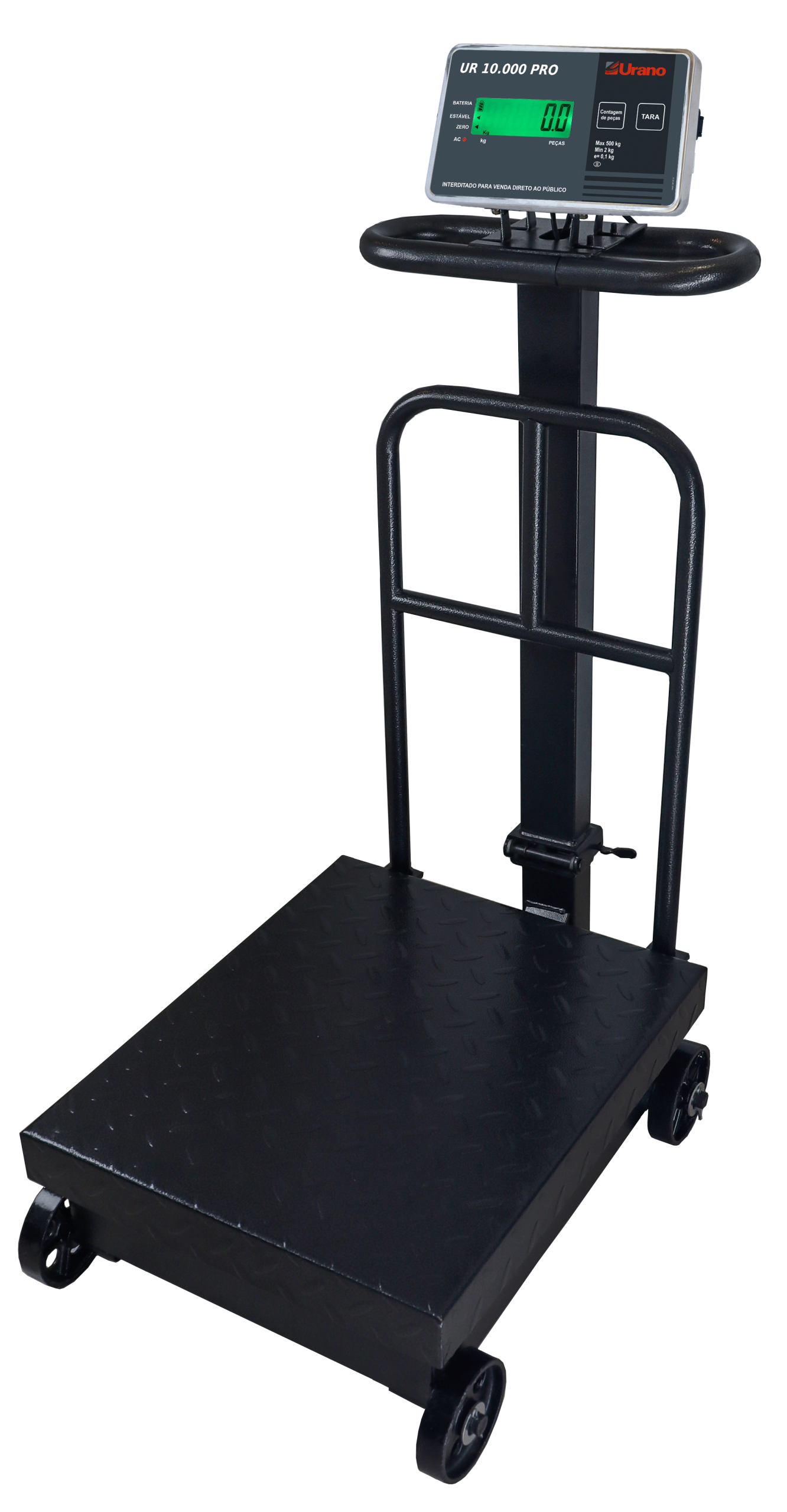 Balança de plataforma W UR 10000 Pro 500 x 100, 45 x 60 cm, bandeja e estrutura aço carbono, coluna, encosto, rodas, com bateria - Imagem 6